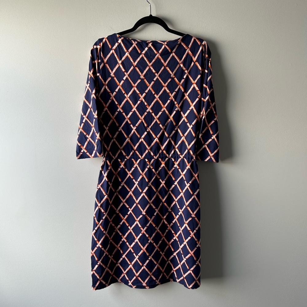 J. McLaughlin navy blue bamboo lattice print dress - Picture 5 of 5